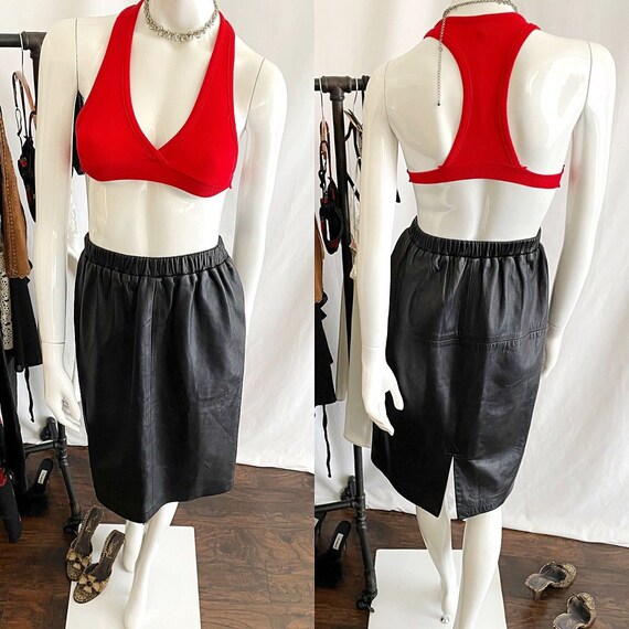 Vintage 90s High Waisted Leather Midi Skirt Etsy Canada