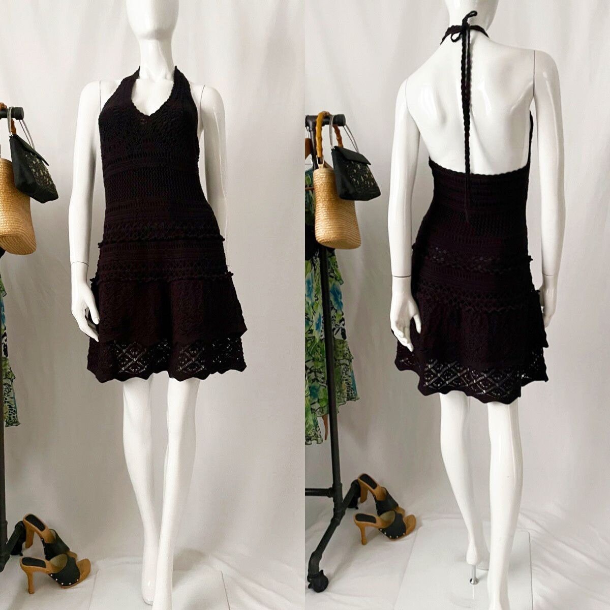 Vintage Y2K beaded mini halter dress - L/XL