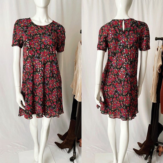 Vintage Liz Claiborne 90s Floral Mini Babydoll Te… - image 3