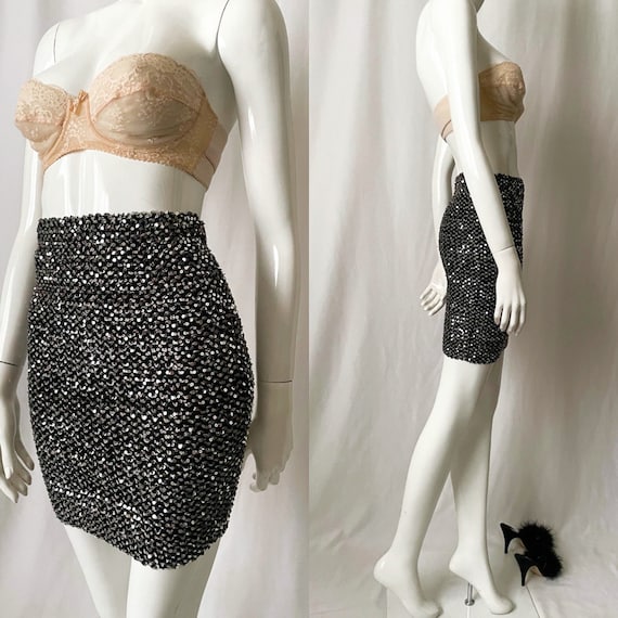 Vintage Knit Sequined Bodycon Skirt - image 1