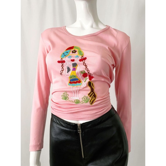 Vintage 70s Spring Embroidered Long Sleeve Top - image 1