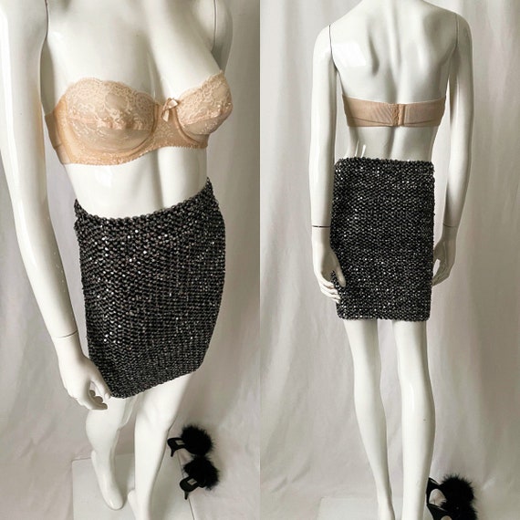 Vintage Knit Sequined Bodycon Skirt - image 3