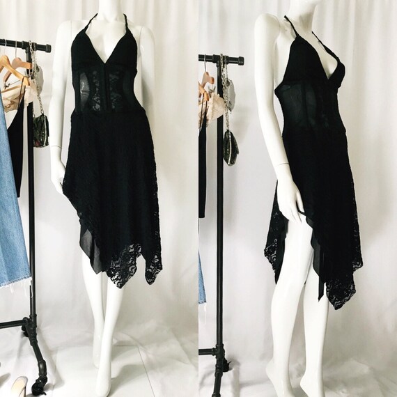 VINTAGE 1990s Lace Bustier Asymmetrical Dress