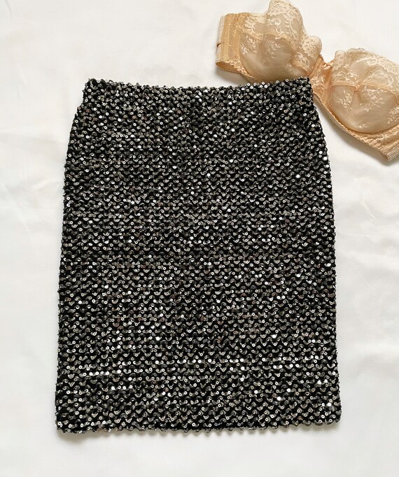 Vintage Knit Sequined Bodycon Skirt - image 5