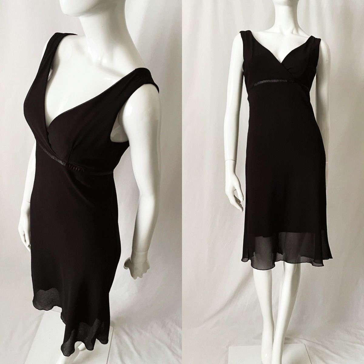 Vintage 90s Flowy Midi Black Dress - Etsy