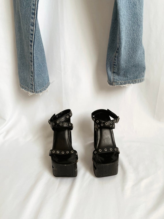 VINTAGE Black Studded Wooden Platforms