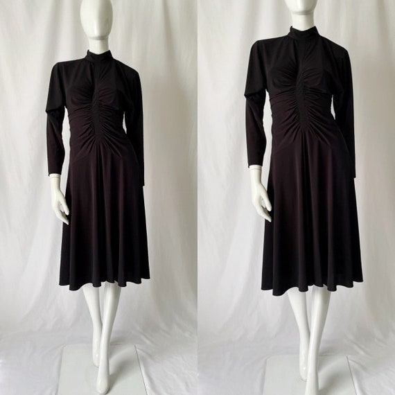 70s Vintage Ruched Midi Dress - image 1