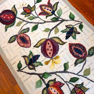 Padula Pomegranate Hand Hooked Rug 48&quot;x27&quot; Beautifully Hand Hooked with 100% Wool, Most Hand Dyed
