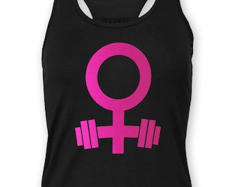 Female Symbol with Barbell Tank Top, berry or silver | Strong Woman Fitness Tank