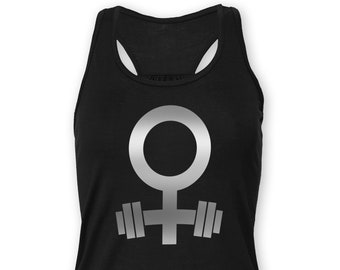 Strong Woman Fitness Tank: Venus Symbol & Barbell - Gym Top