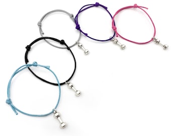 Dumbbell Charm Bracelet • Wax Cord • Adjustable • Choice of 5 colors