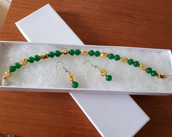 Vintage glass Jade Japan Fine Quality Hand Made Set Bracelet & Earrings
