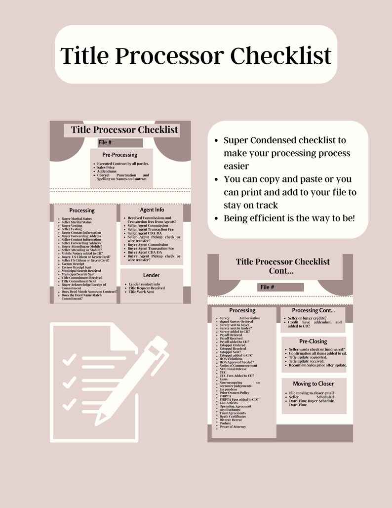 Real Estate Title Processor Checklist and Email Templates Etsy
