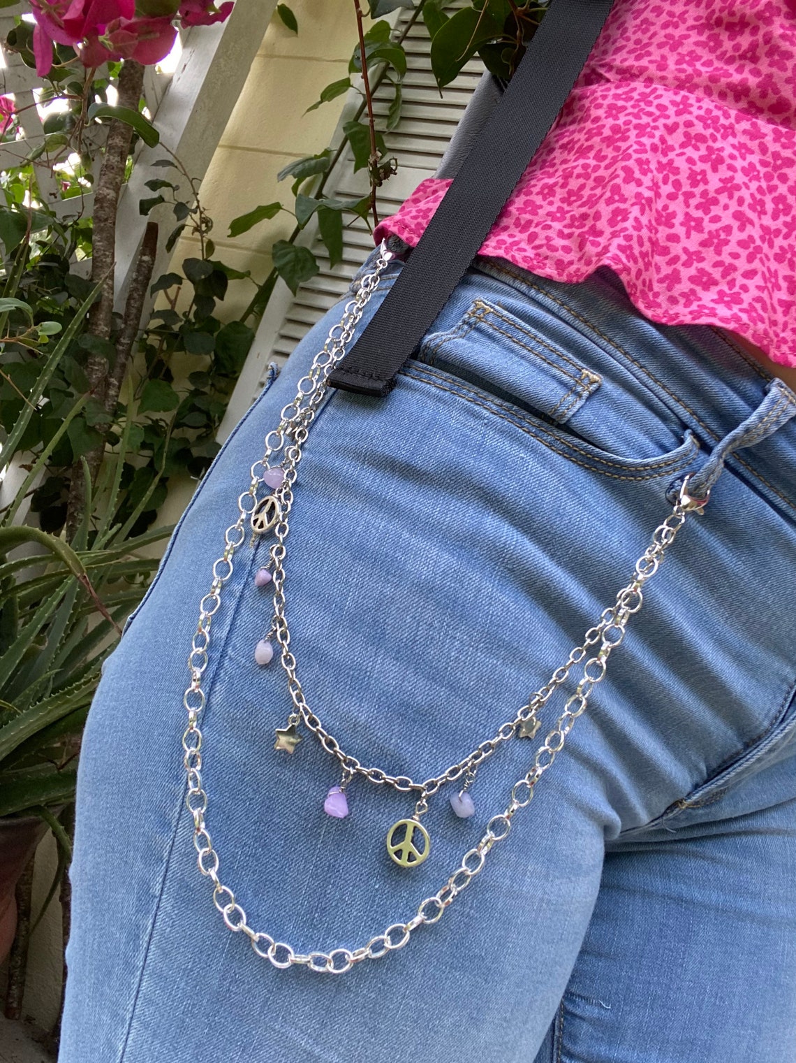 Clip on jean chain with purple quartz 3 | Etsy