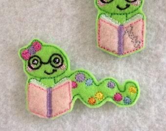 Bookworm Feltie, Book Feltie, two to choose,  Always Precut set of 4