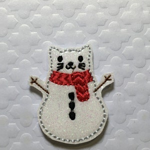 Cat snowman feltie, snowman feltie, cat feltie , winter feltie , vinyl  feltie, set of 4