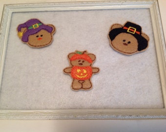 Fall Teddy Felties, Pumpkin Teddy, Witch Teddy, Pilgrim Teddy  Always Precut