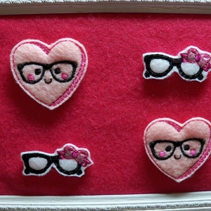 Glasses Feltie, Heart Feltie with Glasses, Your Choice set of 4 of one style