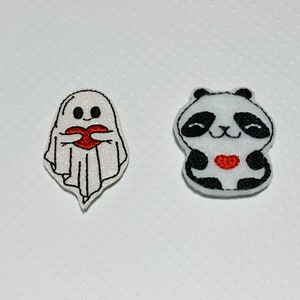 4 Heart felties, Ghost vinyl with heart feltie, panda felt with heart  feltie, Your choice, set of 4 CUT, Halloween feltie, Valentine feltie