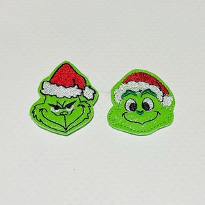 Christmas feltie, guy feltie, mean feltie, green dog,  set of 4 of one style,  vinyl feltie