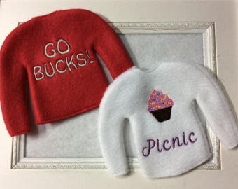 Sweater to fit one of Santa's elves Two to Choose Name included if you would like