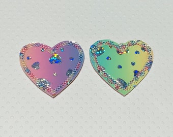 4 heart felties, holographic feltie, valentine feltie, vinyl feltie