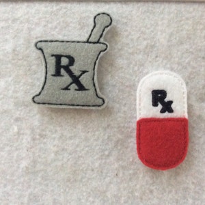 Pill Feltie, Mortar feltie, Your Choice, Medical feltie,  set of 4 of one style