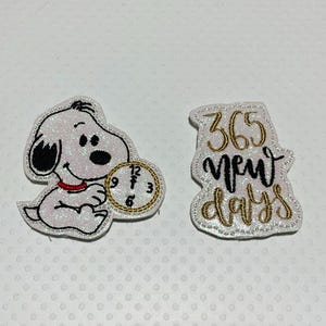 Cartoon dog feltie, new year feltie, vinyl feltie, set of 4