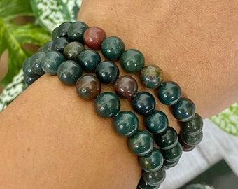 Bloodstone Beaded Bracelet - Root/Heart Chakra - Strength, Courage and Vitality