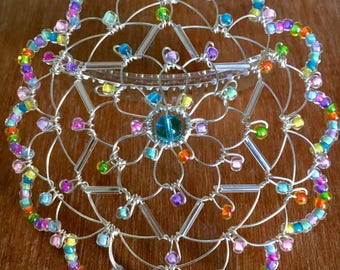 Gold or Silver Wire Kippah with Candy Colored Beads