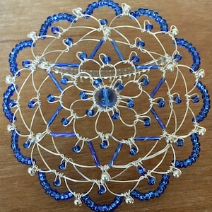 Blue and Silver Star of David Women&#39;s Beaded Wire Kippah