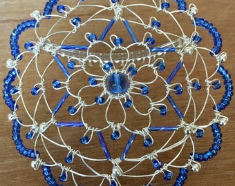 Blue and Silver Star of David Women's Beaded Wire Kippah