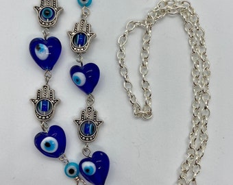 Evil Eye Heart and Hamsa Mask Lanyard