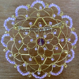 Silver or Gold and Lilac Star of David Women's Beaded Wire Kippah