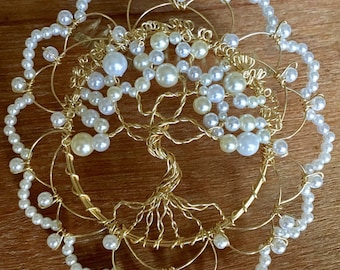 Women's Scalloped Pearl Etz Chaim Beaded Wire Kippah