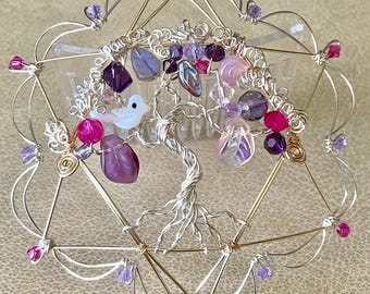 Women's Pink and Purple Etz Chaim Star of David Beaded Wire Kippah