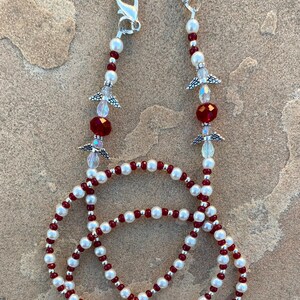 Guardian Angel Mask Lanyard/Eyeglass Chain - Crimson Crystal/Pearl