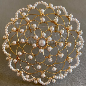 Gold, Silver or Black Wire and Pearl Beaded Woman&#39;s Kippah
