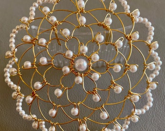 Gold, Silver or Black Wire and Pearl Beaded Woman's Kippah