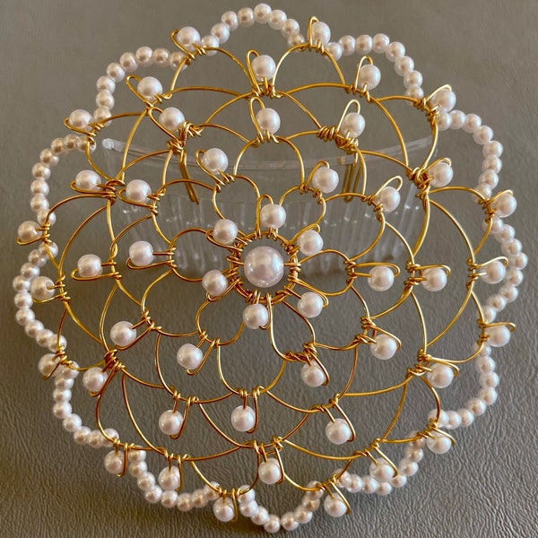 Gold, Silver or Black Wire and Pearl Beaded Woman's Kippah