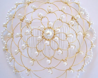 Gold, Silver or Black Wire and Pearl Beaded Woman's Kippah