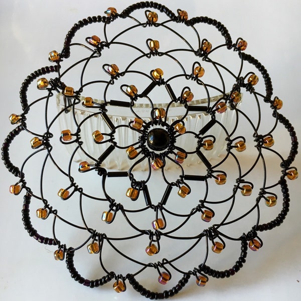 Amber and Black Star of David Women's Beaded Wire Kippah