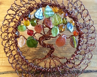 Vintage Copper Wire and Earth Tone Etz Chaim Beaded Kippah