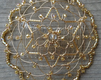 Iridescent Gold Beaded Star of David Wire Kippah for Women