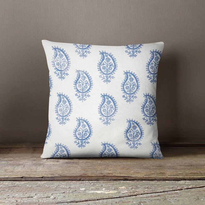 Indigo Paisley Print Pillow Case Spun Polyester Square Etsy