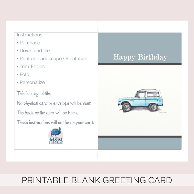 Ford Bronco. Birthday Card. Digital Download. Truck Blank | Etsy