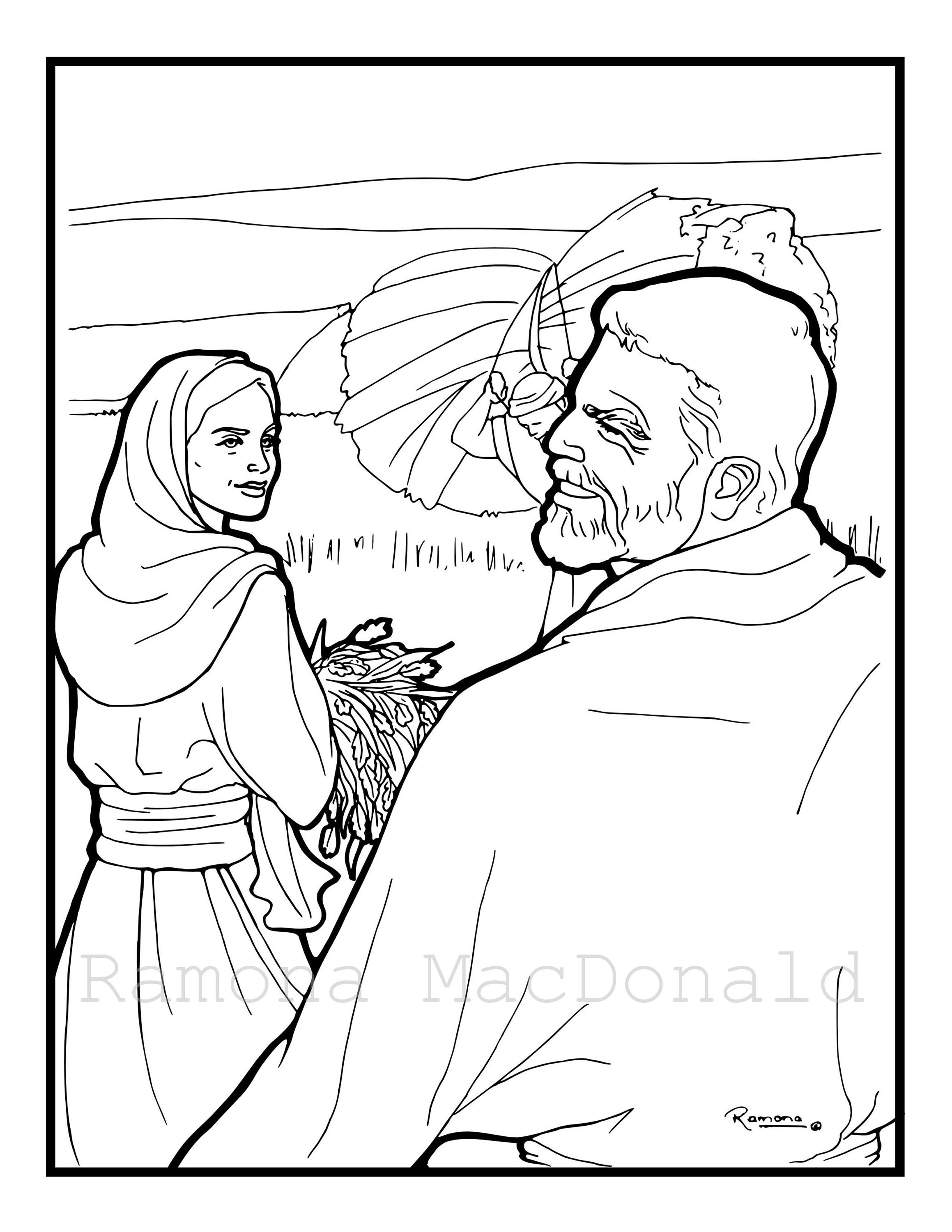 Ruth and Boaz Printable Coloring Pages Bible Coloring Page | Etsy