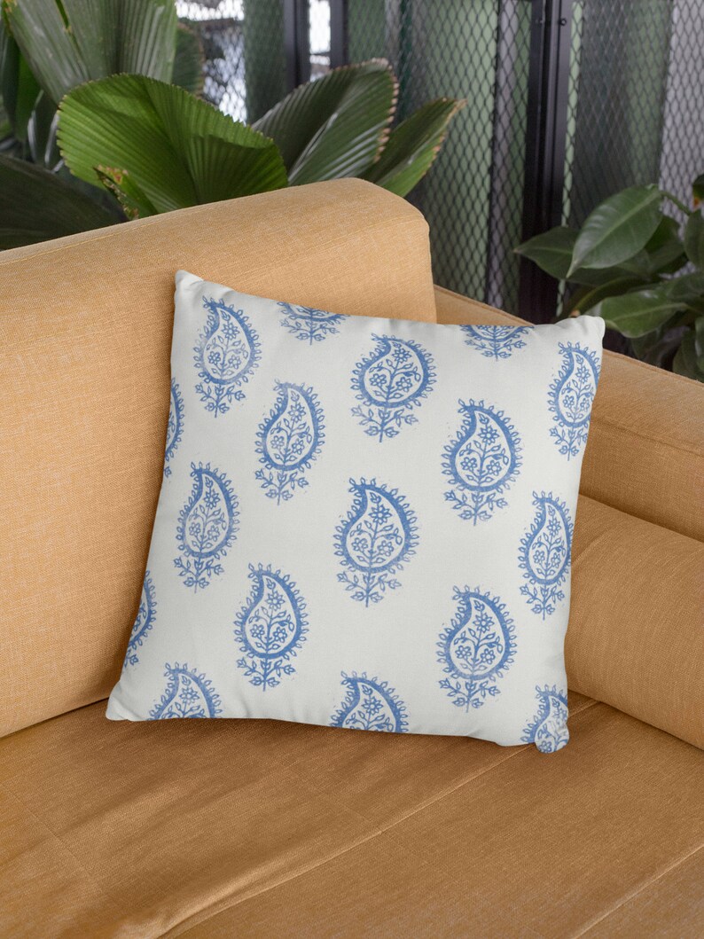 Indigo Paisley Print Pillow Case Spun Polyester Square Etsy