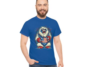 Stoic Bigfoot / Embracing Minimalism / Patriotism / Unisex Style / High-Quality / Heavy Cotton Tee / 4th of July / Camping / Outdoor hiking