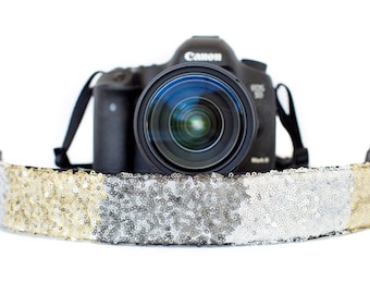 Nueva correa de cámara de lentejuelas de plata, oro y lentejuelas Gunmetal